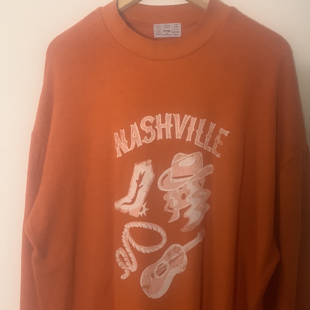 Anthropologie long dress sweatshirt Nashville cowgirl style orange